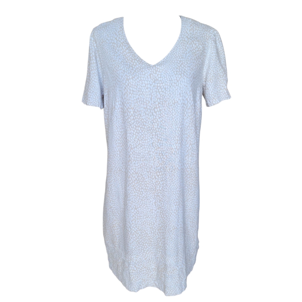 Nicole Miller Linen Blend Short Sleeve Pleated A-Line Shift Dress Women's Sz M